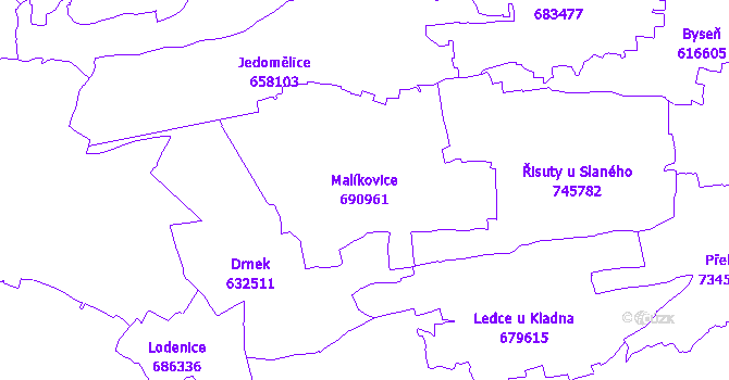 Katastrální mapa Malíkovice - přehledová mapa katastrálního území