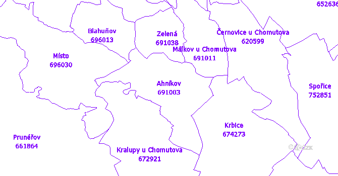 Katastrální mapa Ahníkov - přehledová mapa katastrálního území
