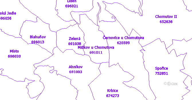 Katastrální mapa Málkov u Chomutova - přehledová mapa katastrálního území