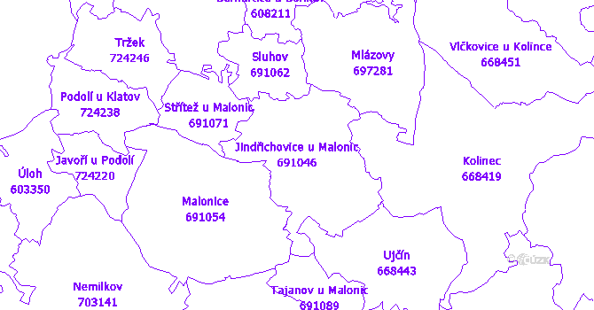 Katastrální mapa Jindřichovice u Malonic - přehledová mapa katastrálního území