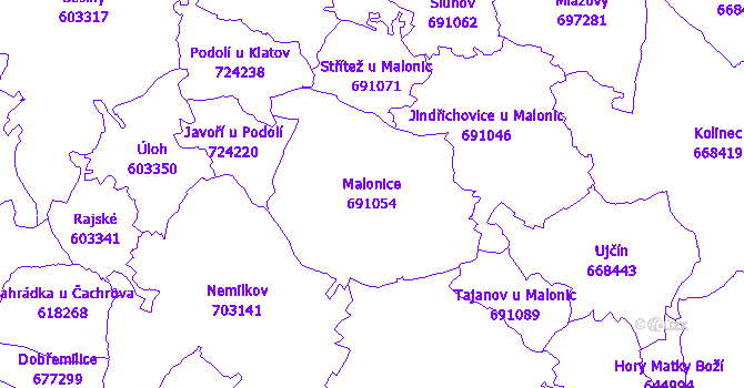 Katastrální mapa Malonice - přehledová mapa katastrálního území