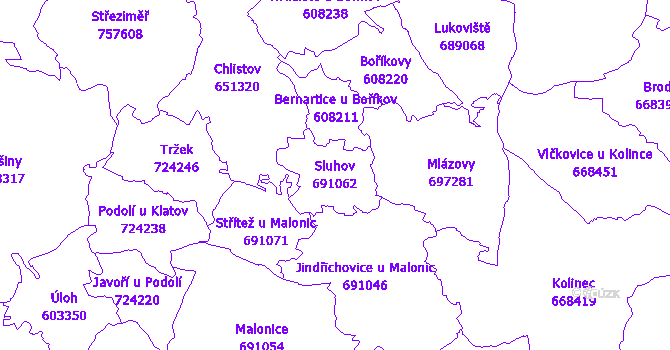 Katastrální mapa Sluhov - přehledová mapa katastrálního území