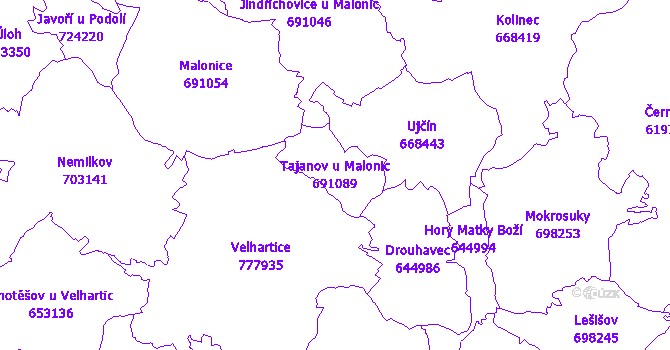 Katastrální mapa Tajanov u Malonic