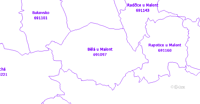 Katastrální mapa Bělá u Malont - přehledová mapa katastrálního území