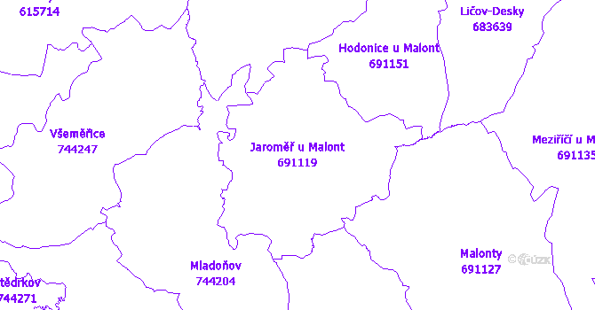 Katastrální mapa Jaroměř u Malont - přehledová mapa katastrálního území