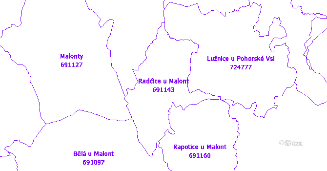 Katastrální mapa Radčice u Malont - přehledová mapa katastrálního území