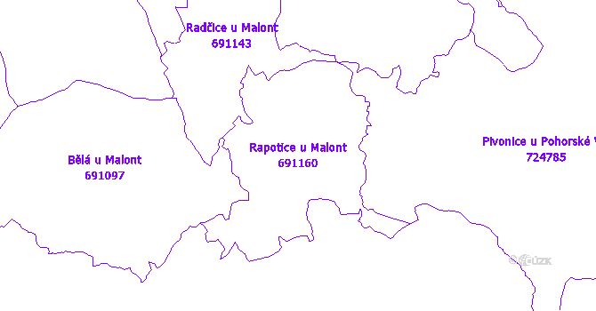 Katastrální mapa Rapotice u Malont - přehledová mapa katastrálního území