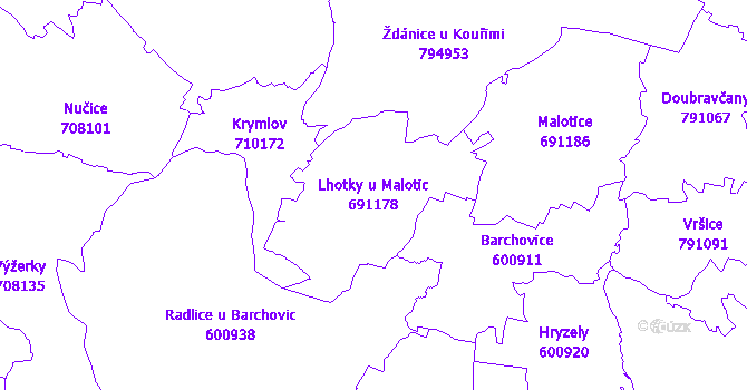 Katastrální mapa Lhotky u Malotic - přehledová mapa katastrálního území