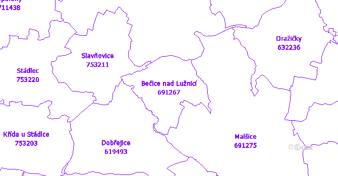 Katastrální mapa Bečice nad Lužnicí - přehledová mapa katastrálního území