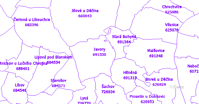 Katastrální mapa Javory - přehledová mapa katastrálního území