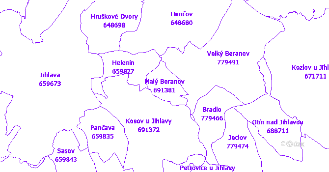 Katastrální mapa Malý Beranov - přehledová mapa katastrálního území