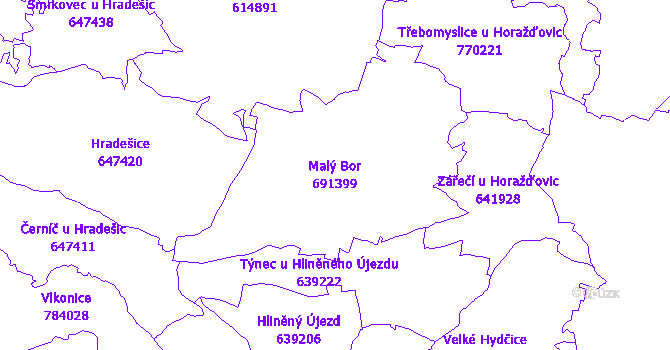 Katastrální mapa Malý Bor - přehledová mapa katastrálního území