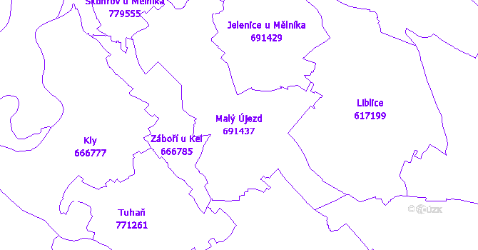 Katastrální mapa Malý Újezd - přehledová mapa katastrálního území