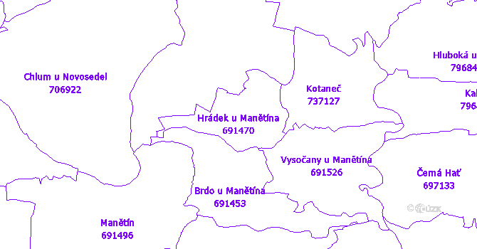 Katastrální mapa Hrádek u Manětína - přehledová mapa katastrálního území