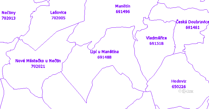 Katastrální mapa Lipí u Manětína - přehledová mapa katastrálního území