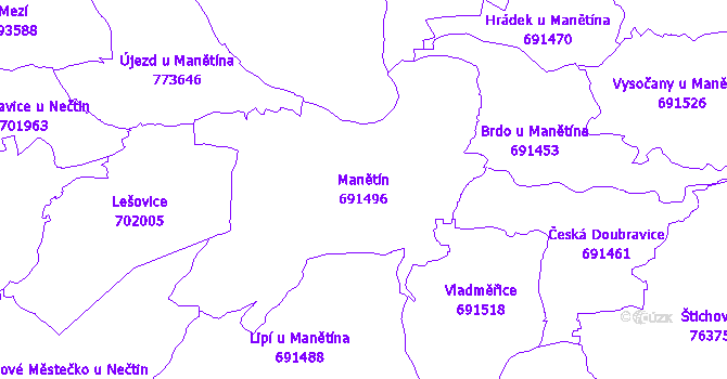 Katastrální mapa Manětín - přehledová mapa katastrálního území