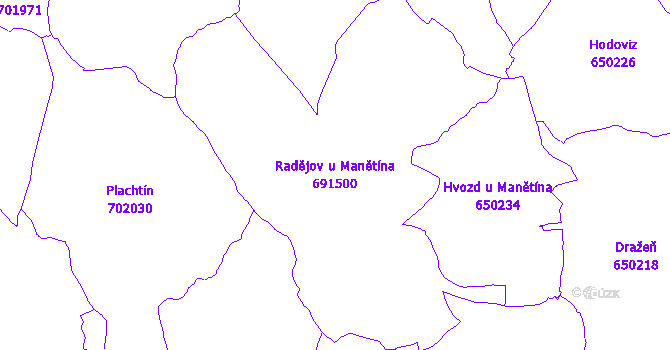 Katastrální mapa Radějov u Manětína - přehledová mapa katastrálního území