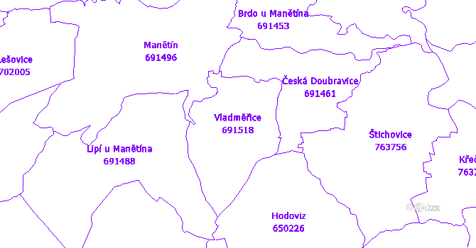 Katastrální mapa Vladměřice - přehledová mapa katastrálního území