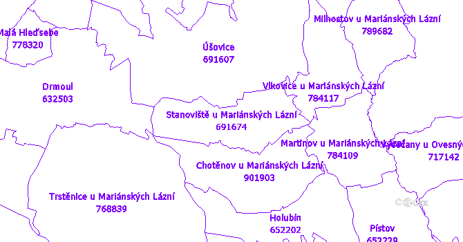 Katastrální mapa Stanoviště u Mariánských Lázní - přehledová mapa katastrálního území