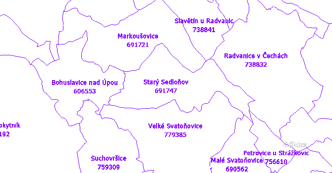 Katastrální mapa Starý Sedloňov - přehledová mapa katastrálního území