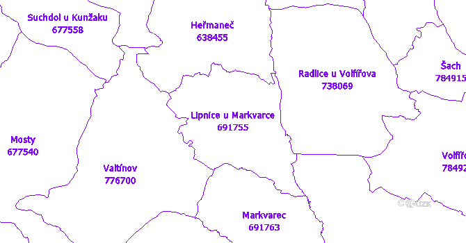 Katastrální mapa Lipnice u Markvarce - přehledová mapa katastrálního území