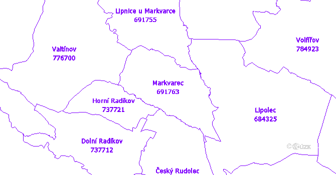Katastrální mapa Markvarec - přehledová mapa katastrálního území