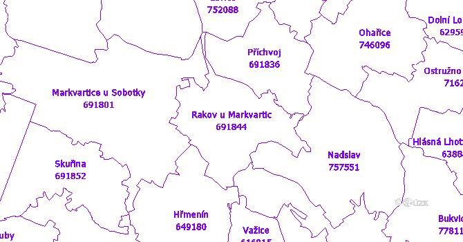 Katastrální mapa Rakov u Markvartic - přehledová mapa katastrálního území
