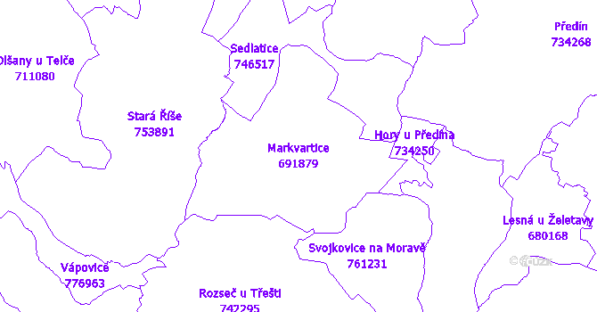 Katastrální mapa Markvartice - přehledová mapa katastrálního území