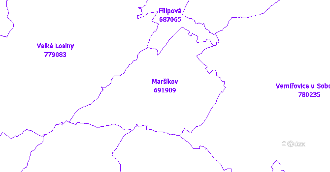 Katastrální mapa Maršíkov - přehledová mapa katastrálního území