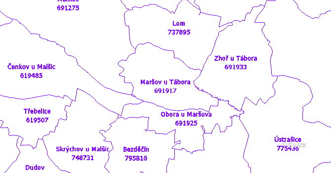 Katastrální mapa Maršov u Tábora - přehledová mapa katastrálního území