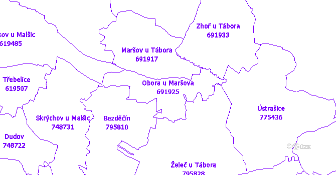 Katastrální mapa Obora u Maršova - přehledová mapa katastrálního území
