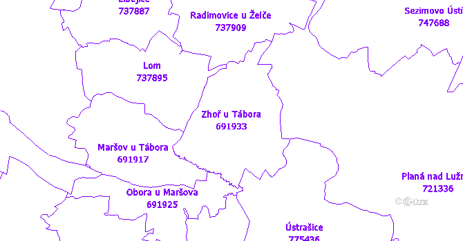 Katastrální mapa Zhoř u Tábora - přehledová mapa katastrálního území
