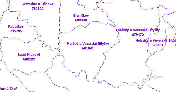 Katastrální mapa Maršov u Veverské Bítýšky - přehledová mapa katastrálního území