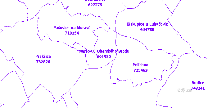 Katastrální mapa Maršov u Uherského Brodu - přehledová mapa katastrálního území