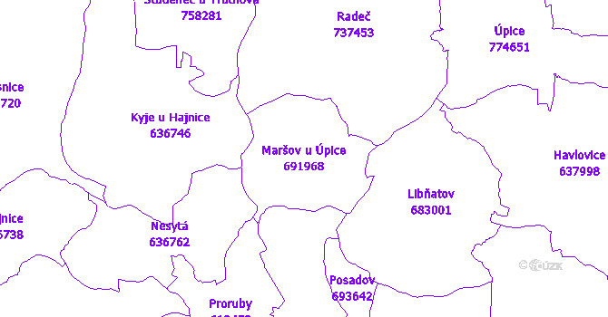 Katastrální mapa Maršov u Úpice - přehledová mapa katastrálního území