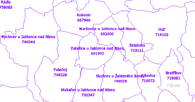 Katastrální mapa Dalešice u Jablonce nad Nisou - přehledová mapa katastrálního území