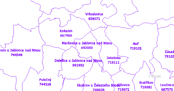 Katastrální mapa Maršovice u Jablonce nad Nisou - přehledová mapa katastrálního území