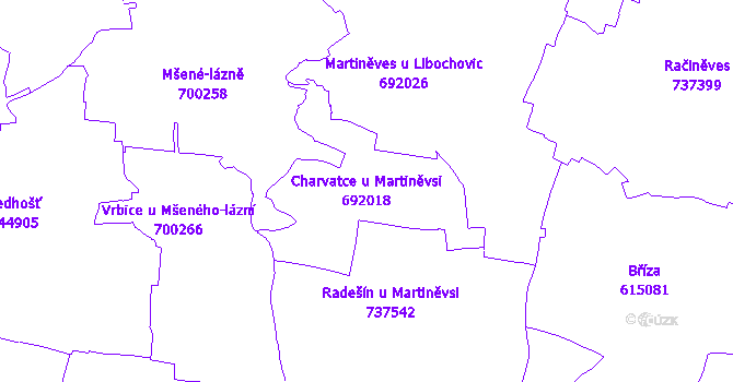 Katastrální mapa Charvatce u Martiněvsi - přehledová mapa katastrálního území