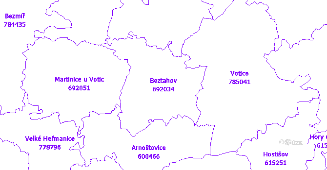 Katastrální mapa Beztahov - přehledová mapa katastrálního území