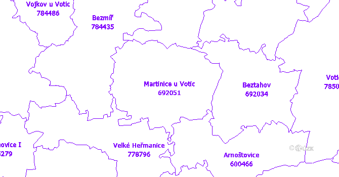 Katastrální mapa Martinice u Votic - přehledová mapa katastrálního území