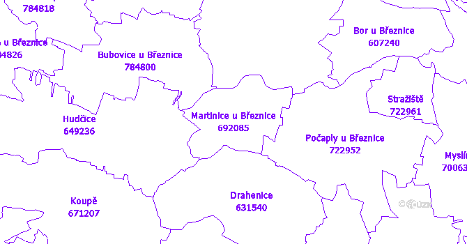 Katastrální mapa Martinice u Březnice - přehledová mapa katastrálního území