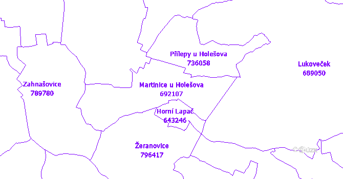 Katastrální mapa Martinice u Holešova - přehledová mapa katastrálního území