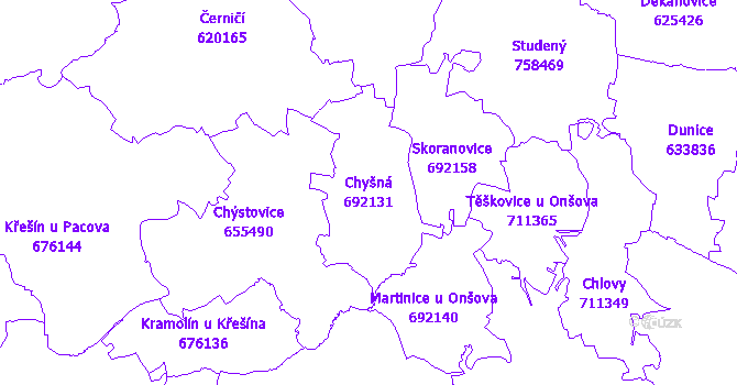 Katastrální mapa Chyšná - přehledová mapa katastrálního území