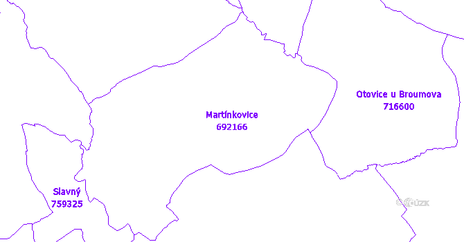 Katastrální mapa Martínkovice - přehledová mapa katastrálního území