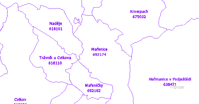 Katastrální mapa Mařenice - přehledová mapa katastrálního území