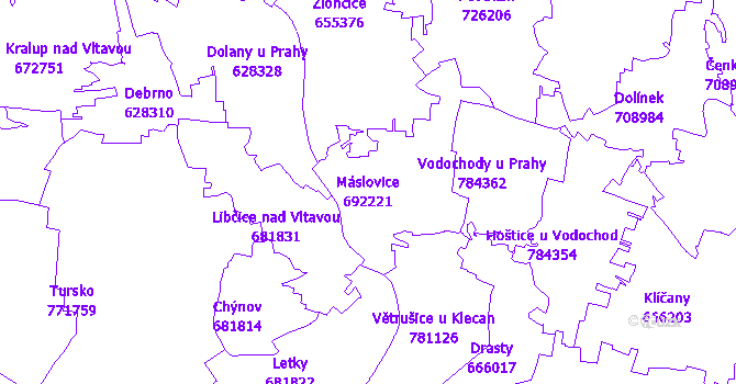 Katastrální mapa Máslovice - přehledová mapa katastrálního území