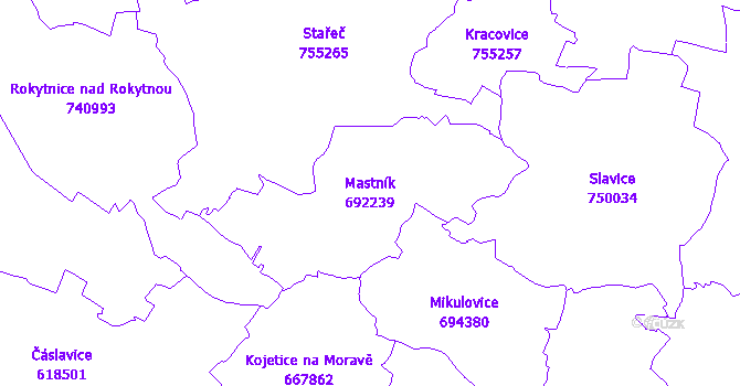 Katastrální mapa Mastník - přehledová mapa katastrálního území