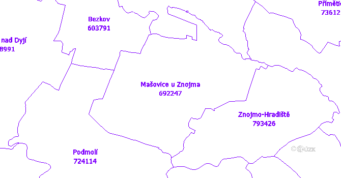 Katastrální mapa Mašovice u Znojma - přehledová mapa katastrálního území
