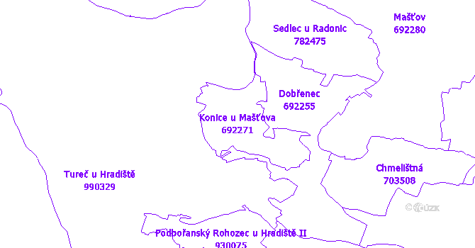 Katastrální mapa Konice u Mašťova - přehledová mapa katastrálního území