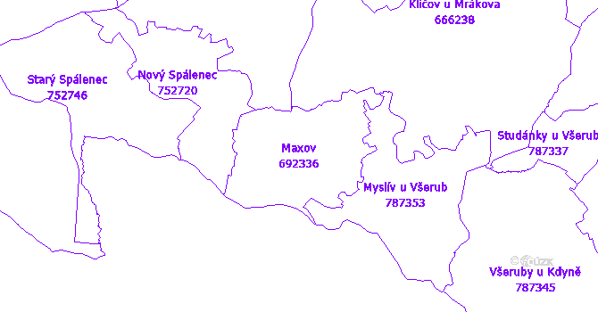 Katastrální mapa Maxov - přehledová mapa katastrálního území